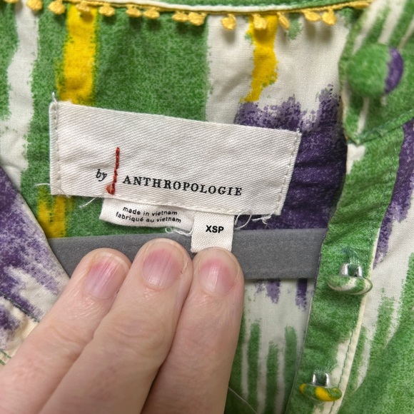Anthropologie Green and Yellow Patterned Top - Picture 3 of 3
